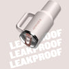 Stainless steel tumbler with 'Stanley' branding on a light pink background with 'LEAKPROOF' text.