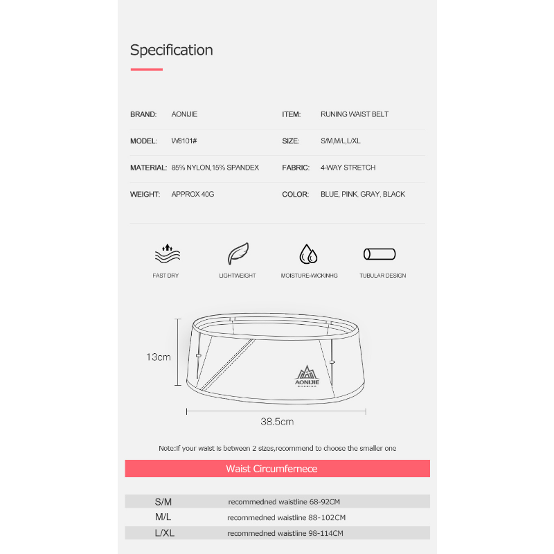 Aonijie Running Belt (W8101)