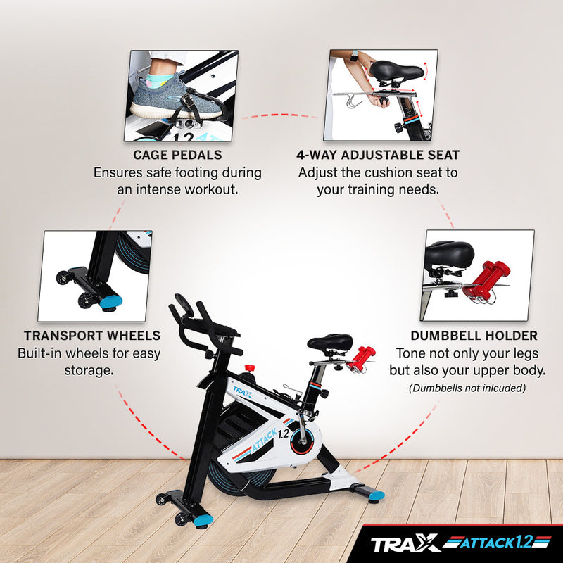 Trax Attack 1.2 Stationary Bike Smooth and Quiet Belt Drive Electromagnetic Resistance
